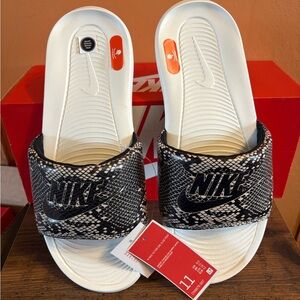 Nike Black and White Victor One Slides animal print snake skin shoes sandals